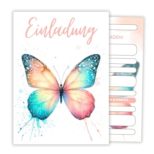 HIDEBLOOM I Schmetterling Einladungskarten Kindergeburtstag Mädchen I 12 Stück I DIN A6 (10,5 cm x 14,8 cm) I Einladungskarten Mädchen Geburtstag I Kinderparty I Geburtstagseinladungen Mädchen von HIDEBLOOM