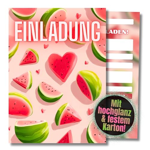 HIDEBLOOM I Wassermelone Einladungskarten I Kindergeburtstag Mädchen I 12 Stück I DIN A6 (10,5 cm x 14,8 cm) I Einladung Geburtstag I Einladungskarte Teenager I Sommer Picknick von HIDEBLOOM