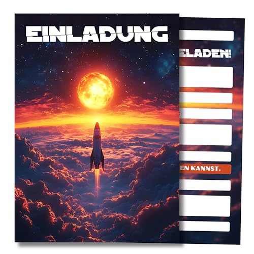 HIDEBLOOM I Weltraum Einladungskarten Kindergeburtstag Junge I 12 Stück I DIN A6 (10,5 cm x 14,8 cm) I Rakete Einladung Geburtstag I Jungen Mädchen I Einladungskarte Teenager I Weltraum Space Galaxy von HIDEBLOOM