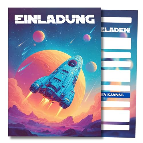 HIDEBLOOM I Weltraum Einladungskarten Kindergeburtstag Junge I 12 Stück I DIN A6 (10,5 cm x 14,8 cm) I Rakete Einladung Geburtstag I Jungen Mädchen I Einladungskarte Teenager I Weltraum Space Galaxy von HIDEBLOOM