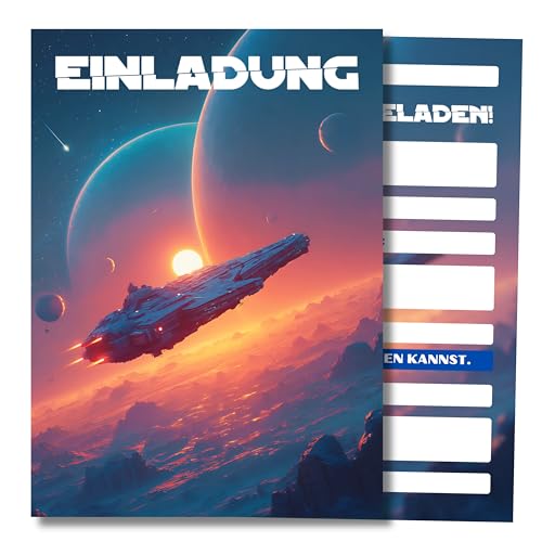 HIDEBLOOM I Weltraum Einladungskarten Kindergeburtstag Junge I 12 Stück I DIN A6 (10,5 cm x 14,8 cm) I Space Einladung Geburtstag I Jungen Mädchen I Einladungskarte Teenager I Weltraum Galaxy von HIDEBLOOM