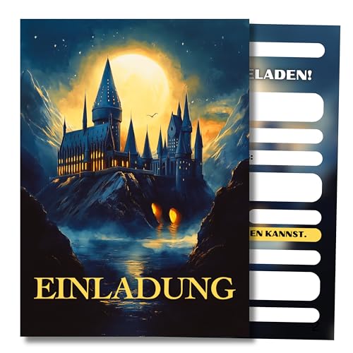 HIDEBLOOM Magisches Schloss Einladungskarten Kindergeburtstag I 12 Stück I DIN A6 (10,5 cm x 14,8 cm) I Zauberer Geburtstagseinladungen I Einladung Magie I Teen Party von HIDEBLOOM