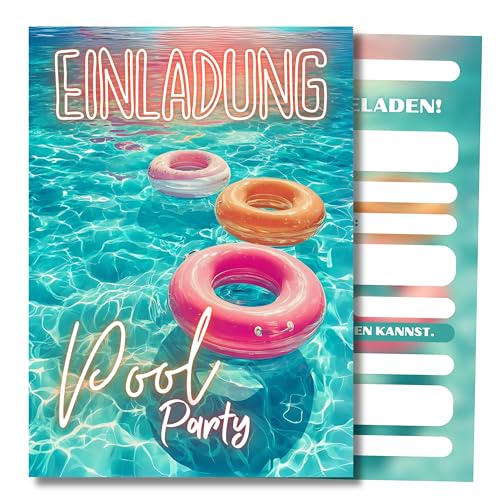 HIDEBLOOM Poolparty Einladungskarten Kindergeburtstag Mädchen und Junge I 12 Stück I DIN A6 (10,5 cm x 14,8 cm) I Einladung Schwimmbad Geburtstag I Einladungen Poolparty Kinder von HIDEBLOOM
