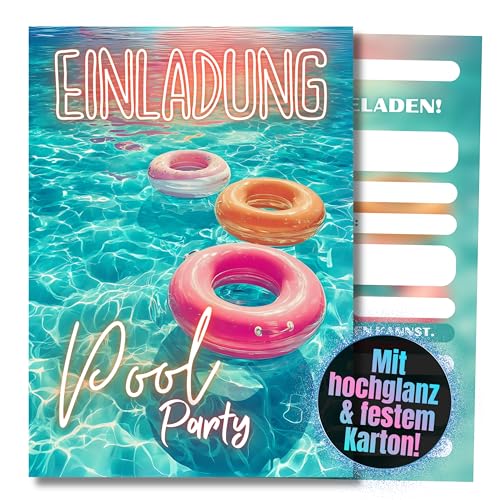 HIDEBLOOM Poolparty Einladungskarten Kindergeburtstag Mädchen und Junge I 12 Stück I DIN A6 (10,5 cm x 14,8 cm) I Einladung Schwimmbad Geburtstag I Einladungen Poolparty Kinder von HIDEBLOOM