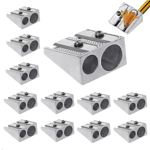 HIDRUO Magnesium Pencil Sharpener, Handheld Metal Pencil Sharpener with 2 Holes, Makeup Pencil Sharpener for Schools, Offices, Art Projects (12PCS) von HIDRUO