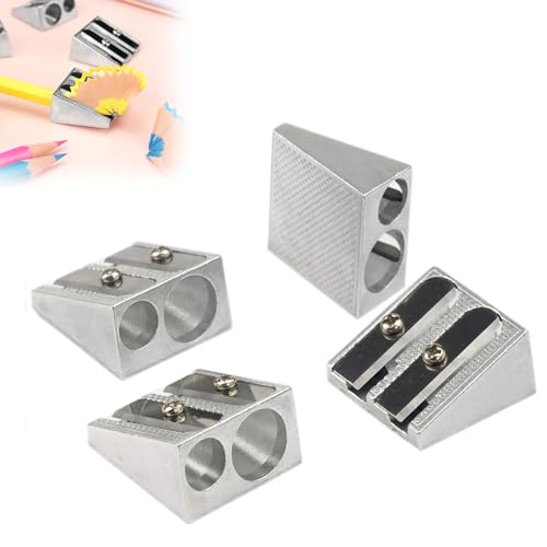 Magnesium Pencil Sharpener,Colored Pencil Sharpener,Handheld Metal Pencil Sharpener with 2 Holes,Metal Pencil Sharpener for Schools, Offices, Art Projects (4 pcs) von HIDRUO