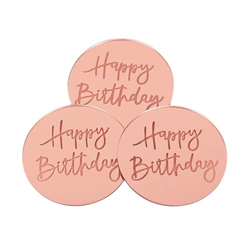 10 Stück Cupcake-Topper „Happy Birthday“, goldfarben, Acryl, Kreis, Dessert, Kuchen, DIY-Dekoration, Einlegekarte, Geburtstagsparty-Zubehör (Size : Rose gold1) von HIFFEY