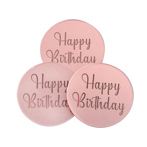 10 Stück Cupcake-Topper „Happy Birthday“, goldfarben, Acryl, Kreis, Dessert, Kuchen, DIY-Dekoration, Einlegekarte, Geburtstagsparty-Zubehör (Size : Rose gold2) von HIFFEY