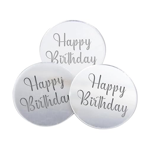 10 Stück Cupcake-Topper „Happy Birthday“, goldfarben, Acryl, Kreis, Dessert, Kuchen, DIY-Dekoration, Einlegekarte, Geburtstagsparty-Zubehör (Size : Silver2) von HIFFEY