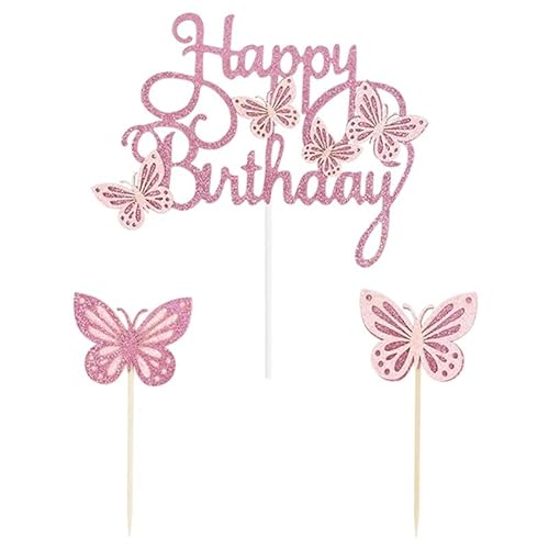13 Stück rosa Schmetterling alles Gute for Geburtstag Kuchen Topper Mädchen 1. Geburtstag Party Kuchen Dekoration Dessert Cupcake Topper liefert (Size : A) von HIFFEY