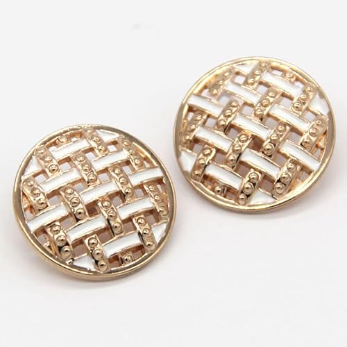 15/20/25 mm runde Linien, goldene Metallknöpfe für Kleidung, Damen, Jacke, Mantel, handgefertigt, großes dekoratives Zubehör (Farbe: Weiß, Größe: 25 mm, 6 Stück) von HIFFEY