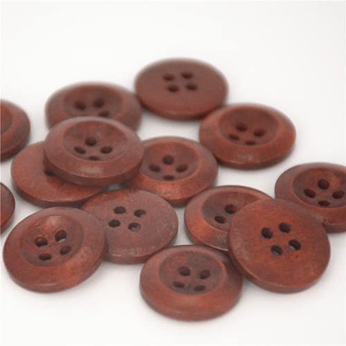 50 Stück Holzknöpfe Nähen DIY Handwerk Scrapbooking 4 Loch Runde Holzknöpfe für Kleidung Mantel Handgemachtes Zubehör (Farbe: Rot Kaffee, Größe: 23 mm) von HIFFEY