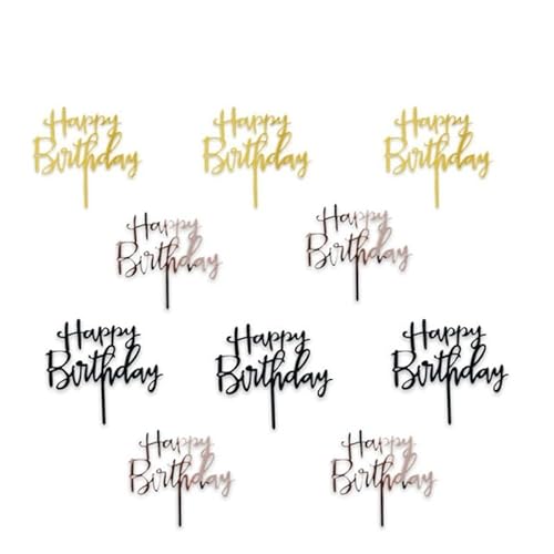 6 Stück goldene Happy Birthday-Kuchenaufsätze aus Acryl, goldfarbener Geburtstags-Kuchenaufsatz for Geburtstagsparty-Kuchendekorationen (Size : 10pcs-16) von HIFFEY