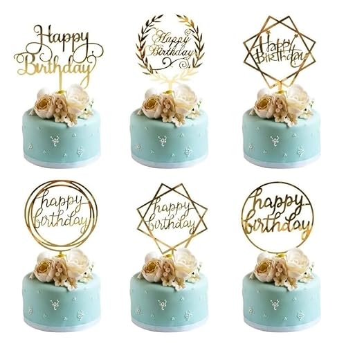 6 Stück goldene Happy Birthday-Kuchenaufsätze aus Acryl, goldfarbener Geburtstags-Kuchenaufsatz for Geburtstagsparty-Kuchendekorationen (Size : 6pcs-01) von HIFFEY