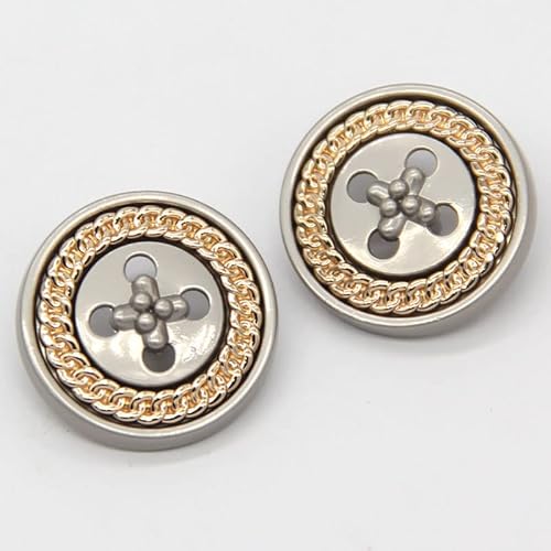 Retro-Nähknöpfe aus Metall, 4 Löcher, goldfarben, für Kleidung, Mäntel, Blazer, Bluse, Uniform, dekorativ, handgefertigt, DIY, Nähen, Handwerk (Farbe: Weiß, Größe: 23 mm, 6 Stück) von HIFFEY