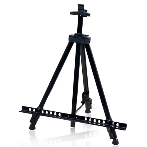Faltbare Staffelei, farbige Staffelei, Aluminium/Eisenlegierung, zusammenklappbar, Malstaffelei, Rahmen, Künstler, verstellbares Dreibein-Display, Regal für den Außenbereich (schwarz) von HIFRQVVC