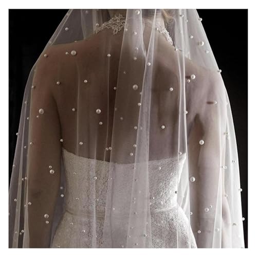 HIFRQVVC Hochzeit Braut Schleier, Perlen Weiß Elfenbein Lang Mit Kamm Einlagig Kathedrale mit Perlen Kristallperlen 75-300cm(Ivory,300cm) von HIFRQVVC