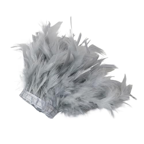 HIFRQVVC Party Dekoration Federn Band, Federbesatz Fransen 1/5/10 Meter 10-15CM Band for Kleidung Nähen Hochzeit Dekoration(Grey,1M) von HIFRQVVC