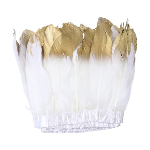 HIFRQVVC Party Dekoration Federn Band, Federbesatz Fransenband 1 Yard 6-8 Zoll for Hochzeitskleid Basteldekorationen(Golden White) von HIFRQVVC