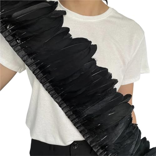 HIFRQVVC Party Dekoration Federn Band, Gänsefederbesatz, Fransen, 2 Meter Länge, 15–20 cm, DIY-Kostüm, Kleid, Nähdekoration(Black) von HIFRQVVC