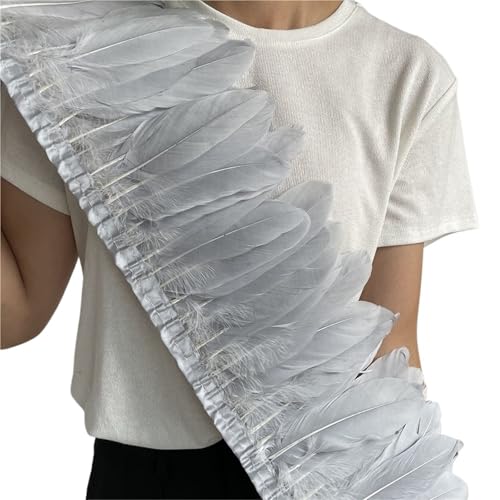 HIFRQVVC Party Dekoration Federn Band, Gänsefederbesatz, Fransen, 2 Meter Länge, 15–20 cm, DIY-Kostüm, Kleid, Nähdekoration(Grey) von HIFRQVVC
