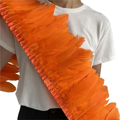 HIFRQVVC Party Dekoration Federn Band, Gänsefederbesatz, Fransen, 2 Meter Länge, 15–20 cm, DIY-Kostüm, Kleid, Nähdekoration(Orange) von HIFRQVVC