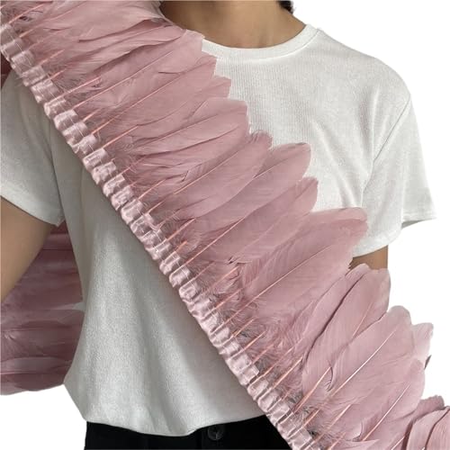 HIFRQVVC Party Dekoration Federn Band, Gänsefederbesatz, Fransen, 2 Meter Länge, 15–20 cm, DIY-Kostüm, Kleid, Nähdekoration(Pink2) von HIFRQVVC