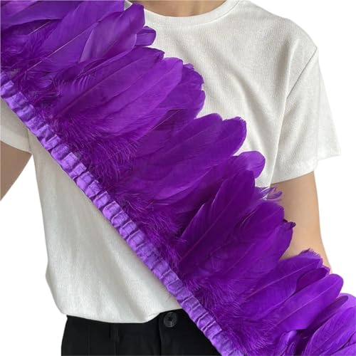 HIFRQVVC Party Dekoration Federn Band, Gänsefederbesatz, Fransen, 2 Meter Länge, 15–20 cm, DIY-Kostüm, Kleid, Nähdekoration(Purple) von HIFRQVVC