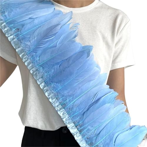 HIFRQVVC Party Dekoration Federn Band, Gänsefederbesatz, Fransen, 2 Meter Länge, 15–20 cm, DIY-Kostüm, Kleid, Nähdekoration(Sky Blue) von HIFRQVVC