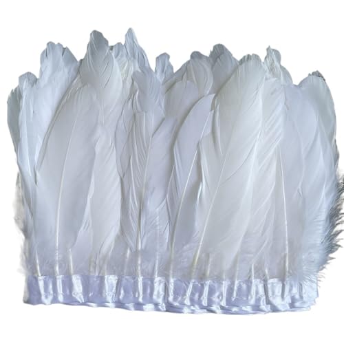 HIFRQVVC Party Dekoration Federn Band, Gänsefederbesatz, Fransen, 2 Meter Länge, 15–20 cm, DIY-Kostüm, Kleid, Nähdekoration(White) von HIFRQVVC