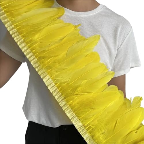 HIFRQVVC Party Dekoration Federn Band, Gänsefederbesatz, Fransen, 2 Meter Länge, 15–20 cm, DIY-Kostüm, Kleid, Nähdekoration(Yellow) von HIFRQVVC