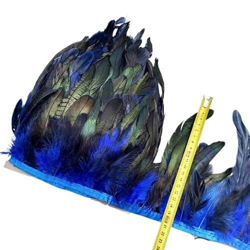 HIFRQVVC Party Dekoration Federn Band, Huhn Hahn Schwanz Feder Fransen Trim for Handarbeiten Nähen Zubehör Dekoration 13-18cm(Blue,10meters) von HIFRQVVC