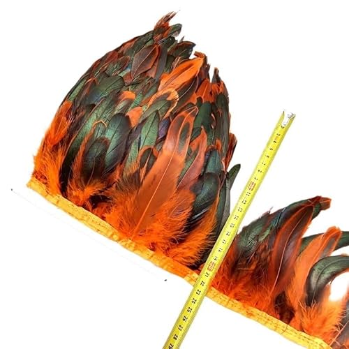 HIFRQVVC Party Dekoration Federn Band, Huhn Hahn Schwanz Feder Fransen Trim for Handarbeiten Nähen Zubehör Dekoration 13-18cm(Orange,5meters) von HIFRQVVC