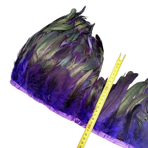 HIFRQVVC Party Dekoration Federn Band, Huhn Hahn Schwanz Feder Fransen Trim for Handarbeiten Nähen Zubehör Dekoration 13-18cm(Purple,5meters) von HIFRQVVC
