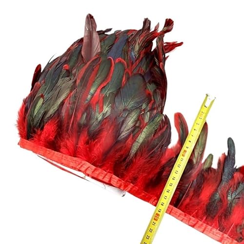 HIFRQVVC Party Dekoration Federn Band, Huhn Hahn Schwanz Feder Fransen Trim for Handarbeiten Nähen Zubehör Dekoration 13-18cm(Red,5meters) von HIFRQVVC