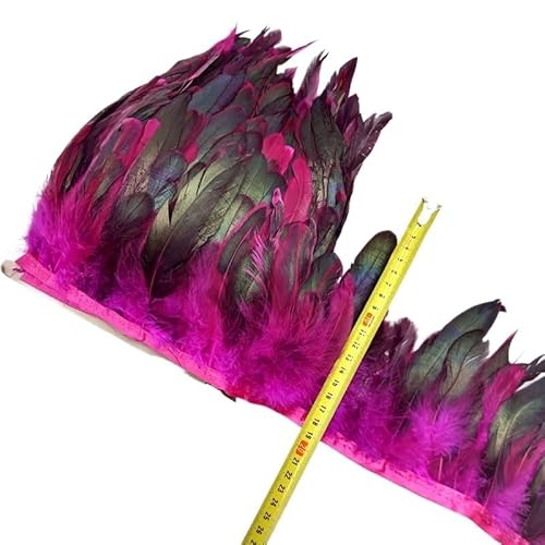 HIFRQVVC Party Dekoration Federn Band, Huhn Hahn Schwanz Feder Fransen Trim for Handarbeiten Nähen Zubehör Dekoration 13-18cm(Rose Red,5meters) von HIFRQVVC