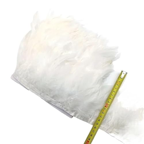 HIFRQVVC Party Dekoration Federn Band, Huhn Hahn Schwanz Feder Fransen Trim for Handarbeiten Nähen Zubehör Dekoration 13-18cm(White,10meters) von HIFRQVVC