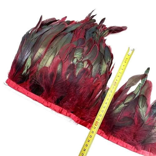 HIFRQVVC Party Dekoration Federn Band, Huhn Hahn Schwanz Feder Fransen Trim for Handarbeiten Nähen Zubehör Dekoration 13-18cm(Wine Red,10meters) von HIFRQVVC
