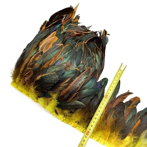 HIFRQVVC Party Dekoration Federn Band, Huhn Hahn Schwanz Feder Fransen Trim for Handarbeiten Nähen Zubehör Dekoration 13-18cm(Yellow2,10meters) von HIFRQVVC