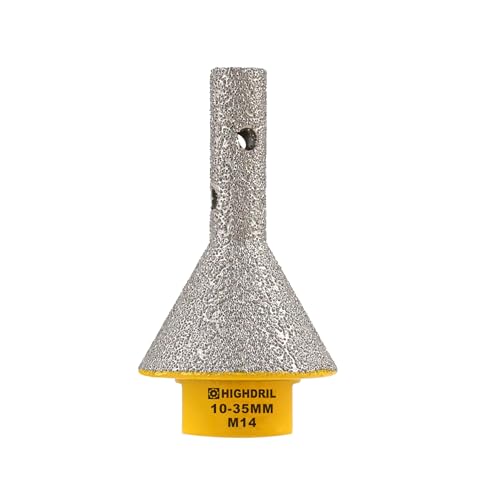Diamant Fasenfräser - HIGHDRIL Diamant Senkfräser für 10-35mm Lochvergrößerung, Formgebung, Beschneiden in Porzellan, Keramik, Fliesen, Granit, Marmor, Quarz (M14 Gewinde) von HIGHDRIL