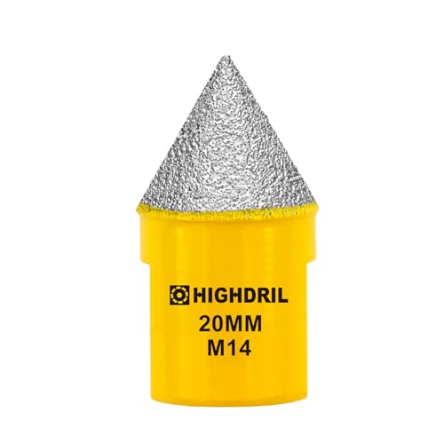 Diamant Fingerfräser - HIGHDRIL 20mm Diamant-Fasenfräser mit M14 Gewinde zum Vergrößern und Beschneiden bestehender Löcher in Porzellan, Keramik, Marmor, Granit Diamant Fingerfräser - HIGHDRIL 20mm Diamant-Fasenfräser mit M14 Gewinde zum Vergrößern und Beschneiden bestehender Löcher in Porzellan, Keramik, Marmor, Granit von HIGHDRIL