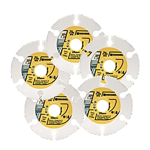 HIGHDRIL 5,1 cm Kreissägeblatt – 5 Stück Hartmetall-Holz-Trennscheiben mit Dorn 10 mm für Holz, Gipskarton, Fiberglas, Gummirohr, Kunststoff, Zementrückstände von HIGHDRIL