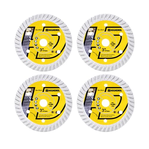 HIGHDRIL Diamant Beton Trennscheibe 75mm x Arbor 10mm - 4 Stk. Kreissägeblatt zum Trennen von Granit harten Betonprodukten harten künstlichen Natursteinen Klinker HIGHDRIL Diamant Beton Trennscheibe 75mm x Arbor 10mm - 4 Stk. Kreissägeblatt zum Trennen von Granit harten Betonprodukten harten künstlichen Natursteinen Klinker von HIGHDRIL