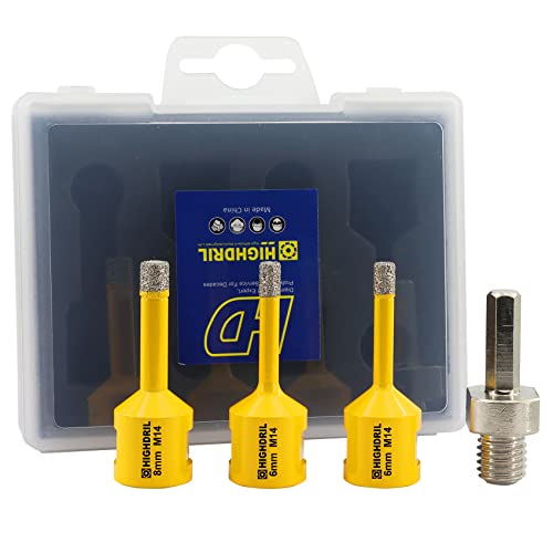 HIGHDRIL Diamant Bohrer Set - 4 Stück (6/6/8mm+Sechskant-Adapter) Diamant Lochsäge Set für Keramik Porzellan Fliesen Granit Marmor Ziegel Dekton mit M14 Gewinde von HIGHDRIL