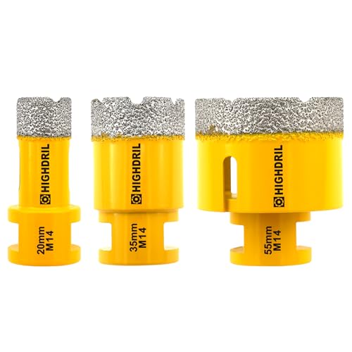 HIGHDRIL Diamant Bohrkrone - 3 Stücke 20/35/55mm x M14 Fliesenbohrer Lochsäge Fliesen für Porzellan Fliese Keramik Granit Marmor Trockenbohren Fliesen Diamantbohrer HIGHDRIL Diamant Bohrkrone - 3 Stücke 20/35/55mm x M14 Fliesenbohrer Lochsäge Fliesen für Porzellan Fliese Keramik Granit Marmor Trockenbohren Fliesen Diamantbohrer von HIGHDRIL