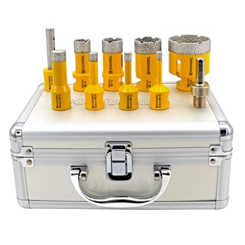 HIGHDRIL Fliesenbohrer Diamantbohrer Set 10 tlg - 6/8/10/16/20/25/32/50mm Lochsägen+10mm Fräsbohrer+Adapter für Porzellan Keramik Fliesen Granit Marmor HIGHDRIL Fliesenbohrer Diamantbohrer Set 10 tlg - 6/8/10/16/20/25/32/50mm Lochsägen+10mm Fräsbohrer+Adapter für Porzellan Keramik Fliesen Granit Marmor von HIGHDRIL