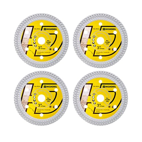 HIGHDRIL Diamant Fliesen Trennscheibe 75mm x Arbor 10mm - 4 Stk. X Mesh Kreissägeblatt zum Schneiden von Porzellan Fliesen Keramik Marmor Granit HIGHDRIL Diamant Fliesen Trennscheibe 75mm x Arbor 10mm - 4 Stk. X Mesh Kreissägeblatt zum Schneiden von Porzellan Fliesen Keramik Marmor Granit von HIGHDRIL