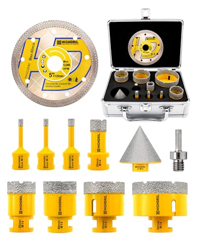 HIGHDRIL Diamant Fliesenbohrer Set 11tlg. – 6/6/8/20/35/40/50/68mm Bohrer mit 50 mm Fasenbohrer, HEX-Adapter und trennscheibe – für Fliesen, Keramik, Porzellan, Granit und Marmor HIGHDRIL Diamant Fliesenbohrer Set 11tlg. – 6/6/8/20/35/40/50/68mm Bohrer mit 50 mm Fasenbohrer, HEX-Adapter und trennscheibe – für Fliesen, Keramik, Porzellan, Granit und Marmor von HIGHDRIL