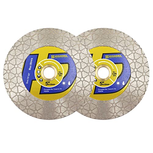 HIGHDRIL Diamant Fliesensägeblatt - 2 Stk 125MM Diamanttrennscheibe zum Trennen und Schleifen Keramik Porzellan Fliesen Marmor Granit Quarz Kunststein 22,23/15,875MM Unterlegscheibe dreieckige Klinge HIGHDRIL Diamant Fliesensägeblatt - 2 Stk 125MM Diamanttrennscheibe zum Trennen und Schleifen Keramik Porzellan Fliesen Marmor Granit Quarz Kunststein 22,23/15,875MM Unterlegscheibe dreieckige Klinge von HIGHDRIL