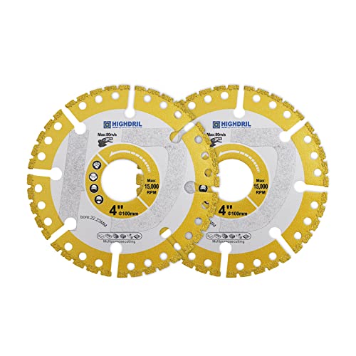 HIGHDRIL Diamant-Metalltrennscheibe - 2 Stück 100mm/ 4 Zoll Hochleistungs-Allzweck-Trennscheibe für Betonstahl, Blech, Winkeleisen, Edelstahl, Granit, Marmor HIGHDRIL Diamant-Metalltrennscheibe - 2 Stück 100mm/ 4 Zoll Hochleistungs-Allzweck-Trennscheibe für Betonstahl, Blech, Winkeleisen, Edelstahl, Granit, Marmor von HIGHDRIL